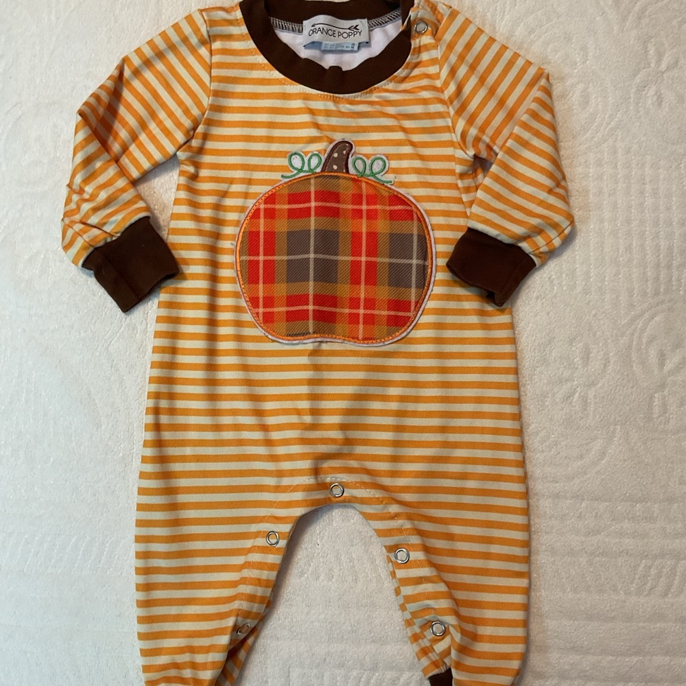 Boutique Orange Poppy Striped Orange and Brown onesie size 3 months EUC